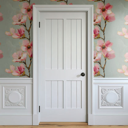 Sage Dogwood large scale wallpaper in a styled room
