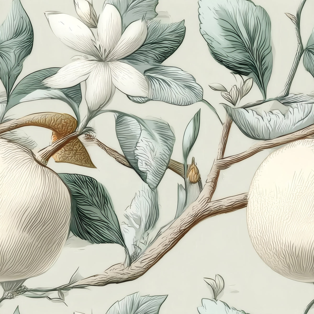 Sage Orchard large scale wallpaper pattern repeat