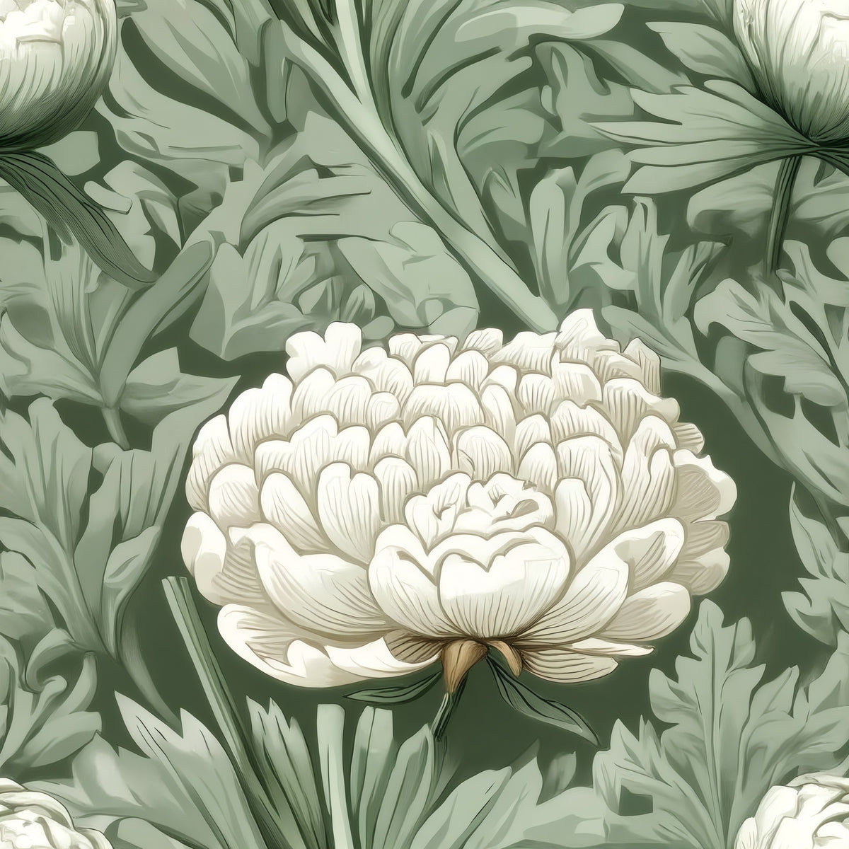 Sage Peony large scale wallpaper pattern repeat
