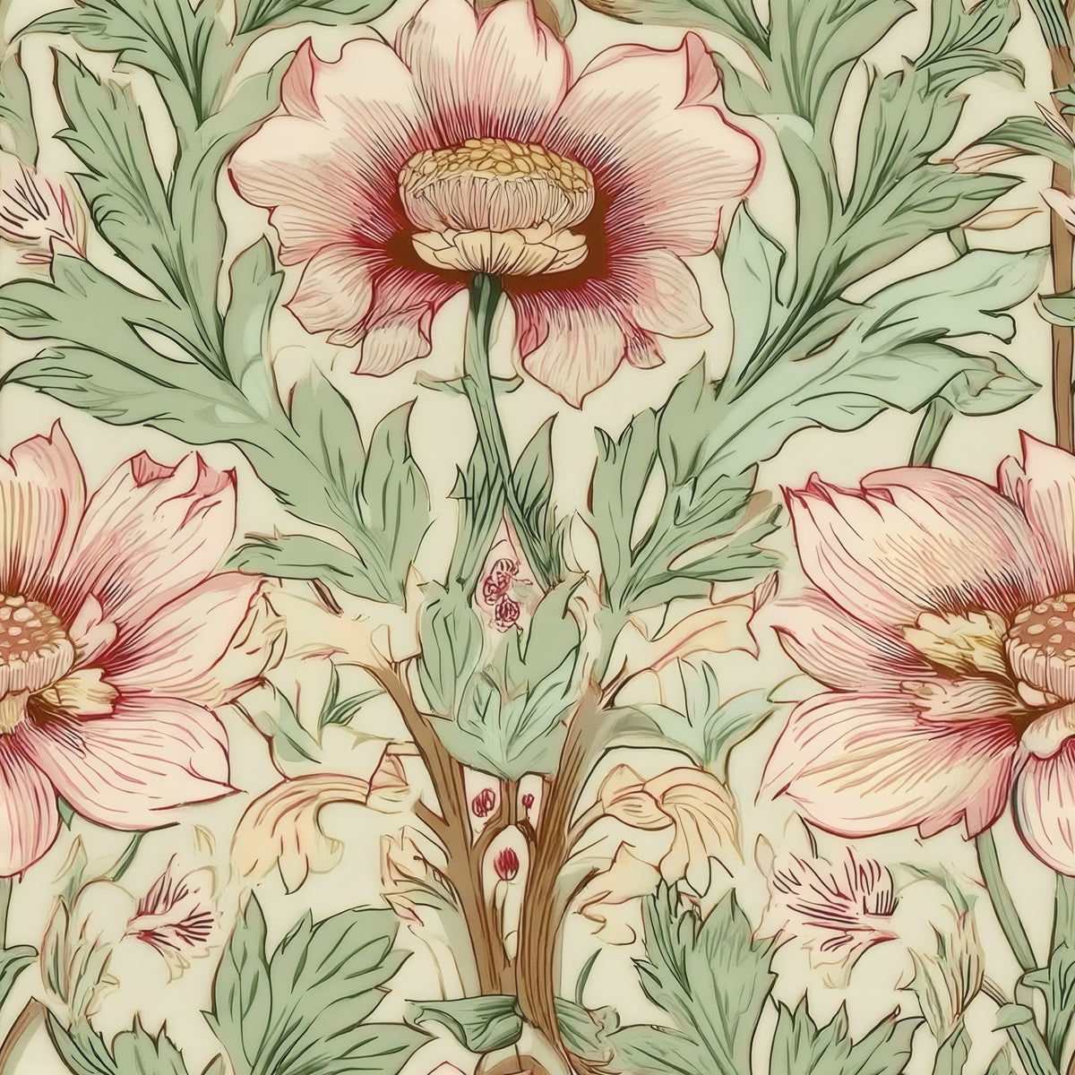 Sage Poppy large scale wallpaper pattern repeat