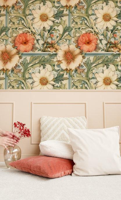 Sage Scrolls large scale wallpaper in a styled room