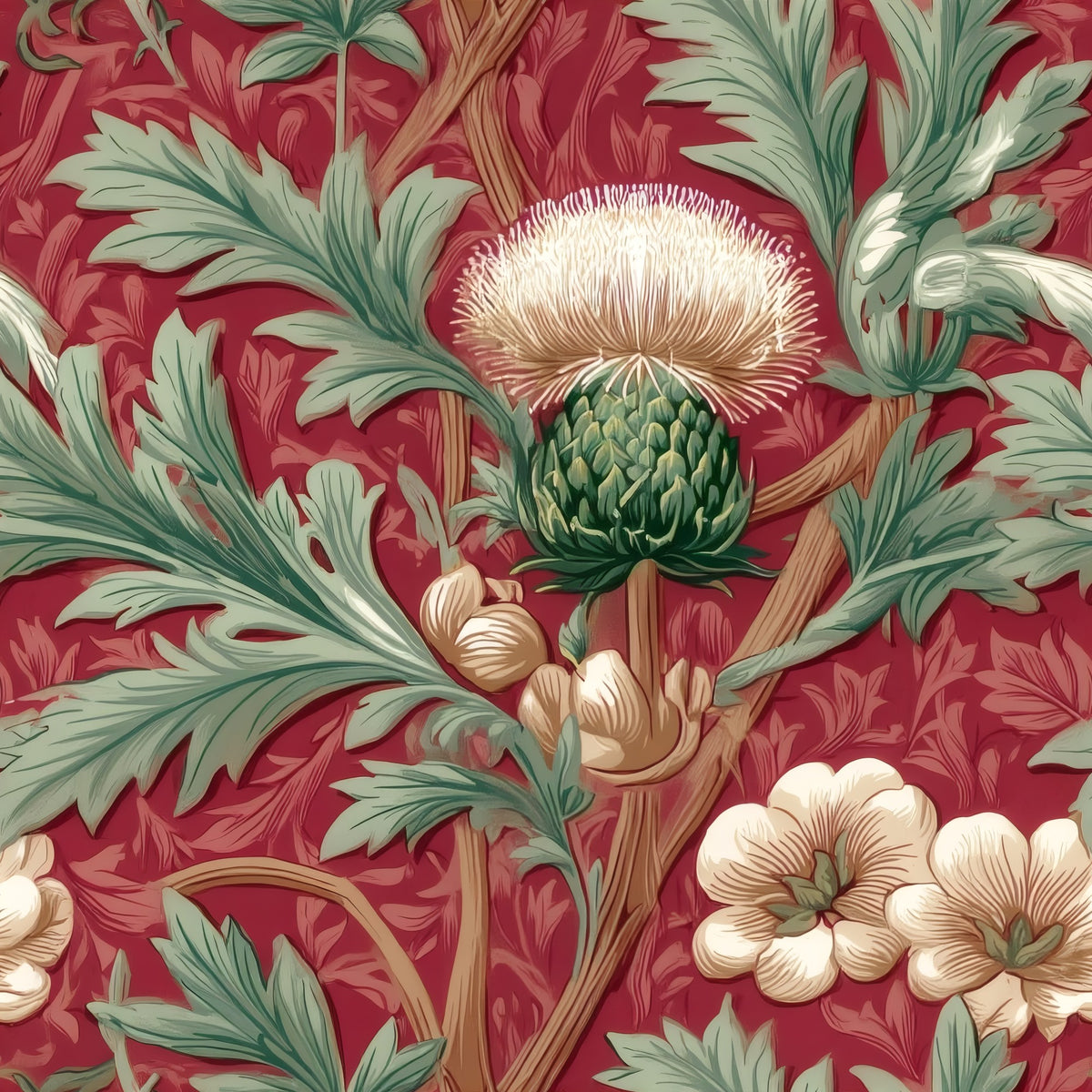 Sage Thistle large scale wallpaper pattern repeat