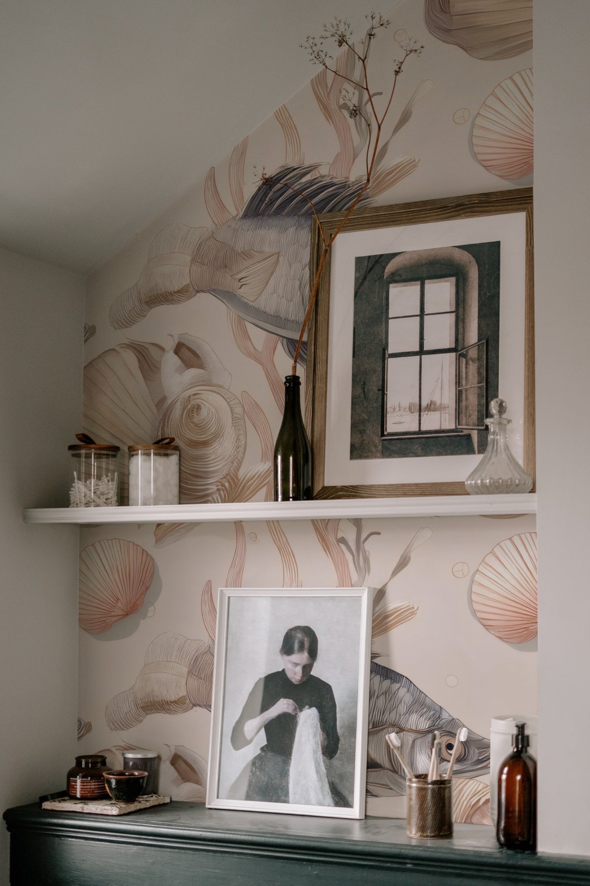 Scallop Shoal large scale wallpaper in a styled room