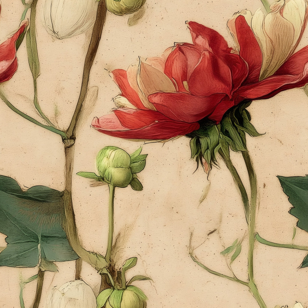 Scarlet Bloom large scale wallpaper pattern repeat