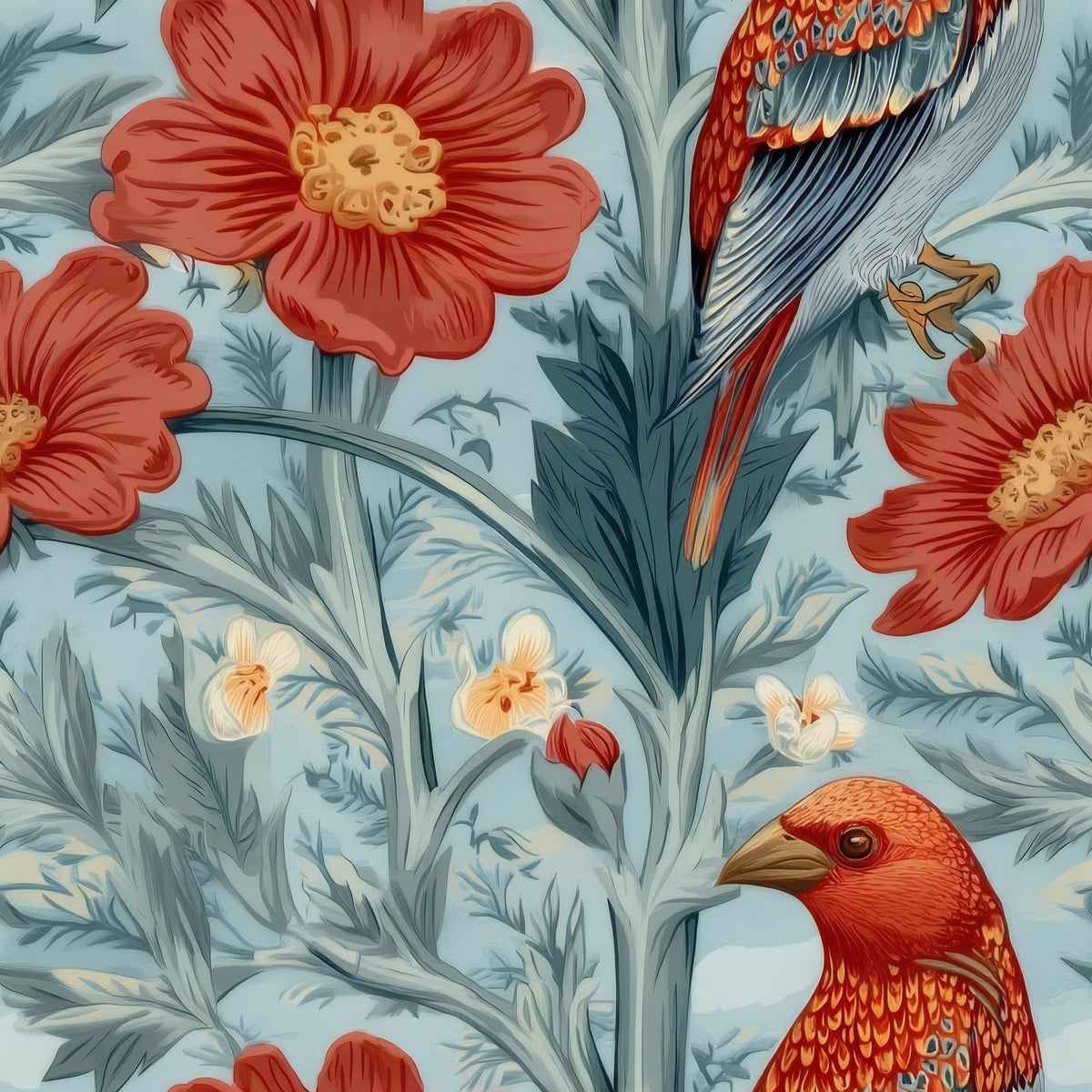 Scarlet Finch large scale wallpaper pattern repeat