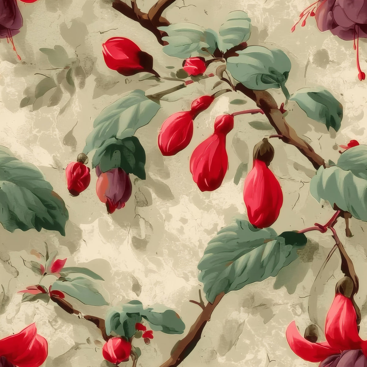 Scarlet Fuchsia large scale wallpaper pattern repeat