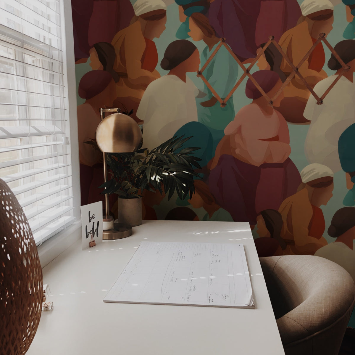 Seated Women large scale wallpaper in a styled room