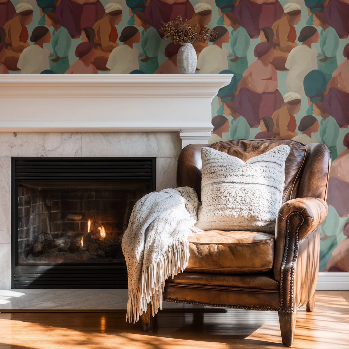 Seated Women large scale wallpaper in a styled room