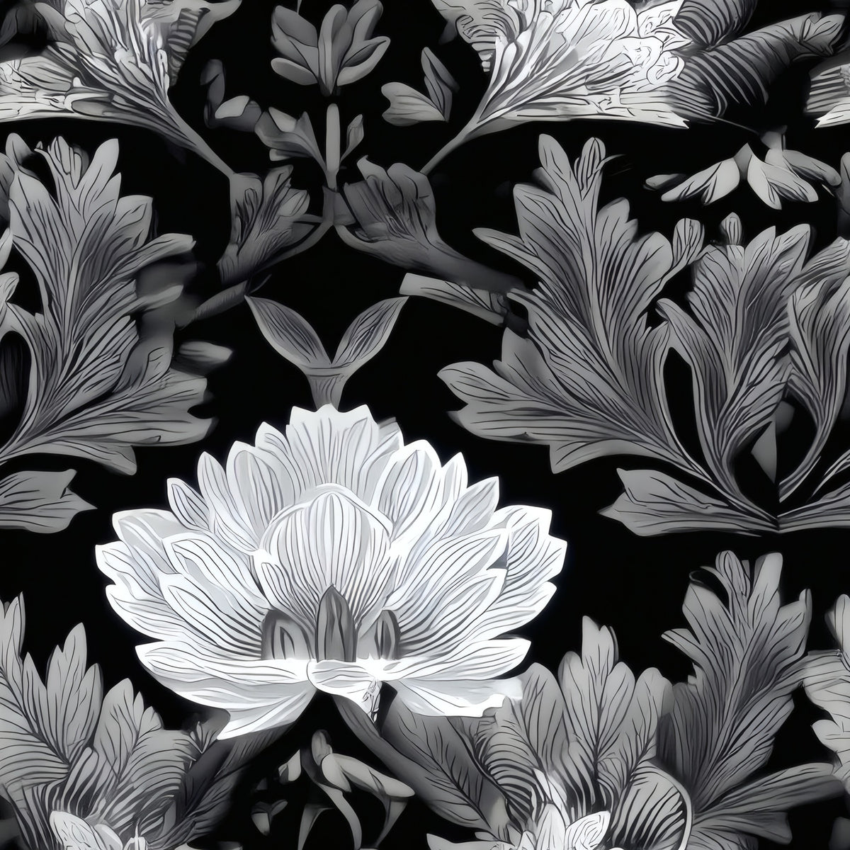 Silver Damask large scale wallpaper pattern repeat