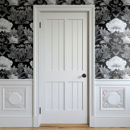 Silver Damask large scale wallpaper in a styled room