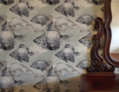 Silver Shoal large scale wallpaper in a styled room
