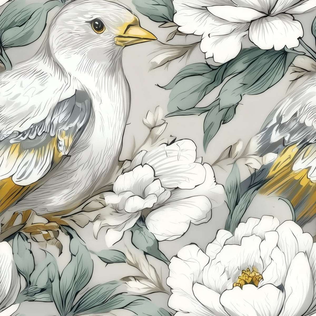 Silver Songbird large scale wallpaper pattern repeat