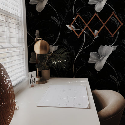 Silver Vine large scale wallpaper in a styled room