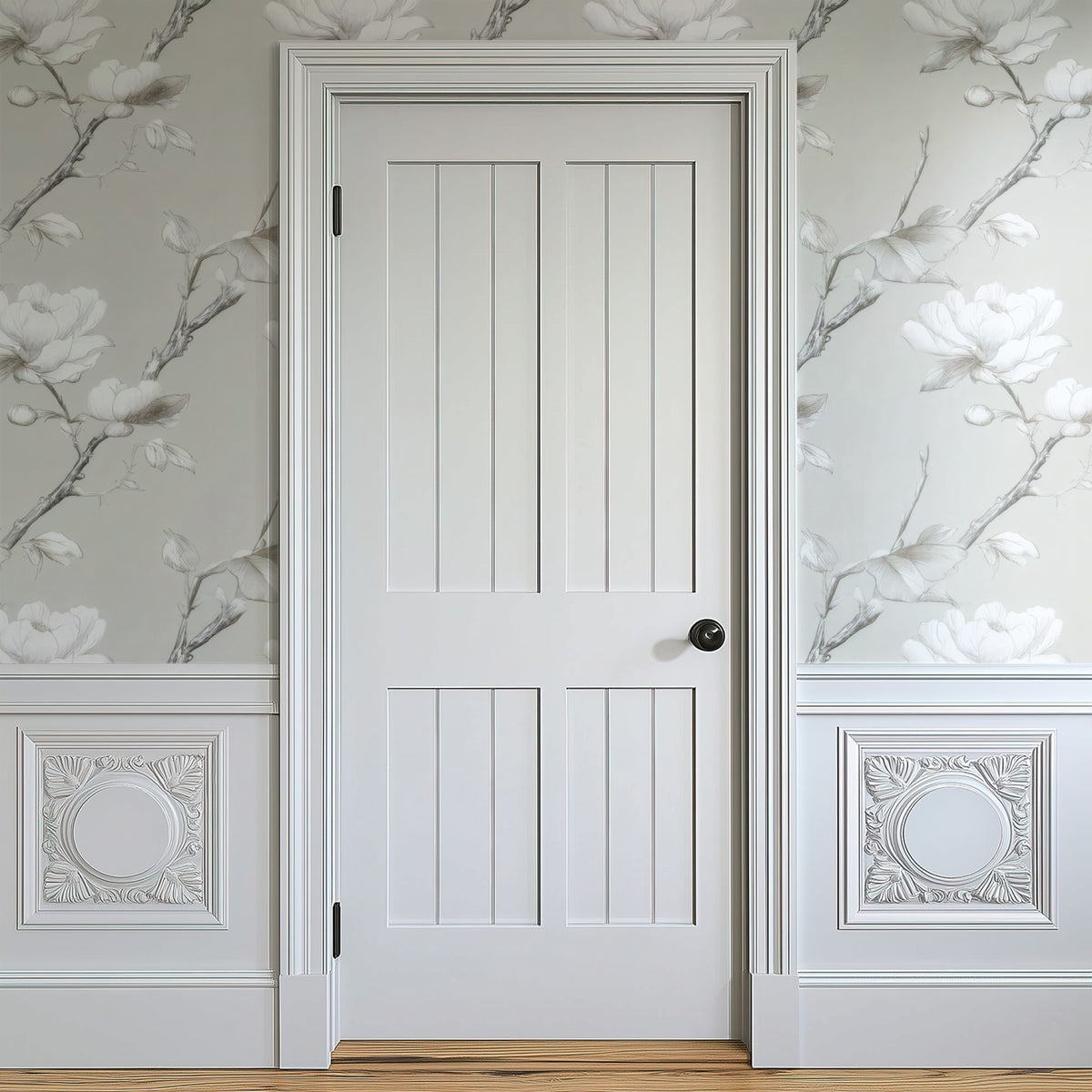 Sketched Blossom large scale wallpaper in a styled room