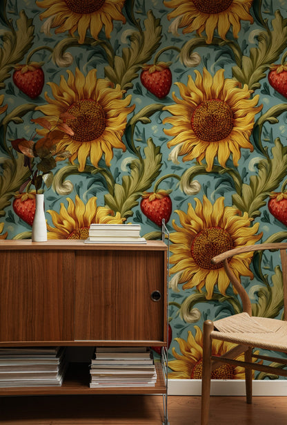 Sky Sunflower large scale wallpaper in a styled room
