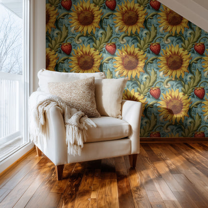 Sky Sunflower large scale wallpaper in a styled room