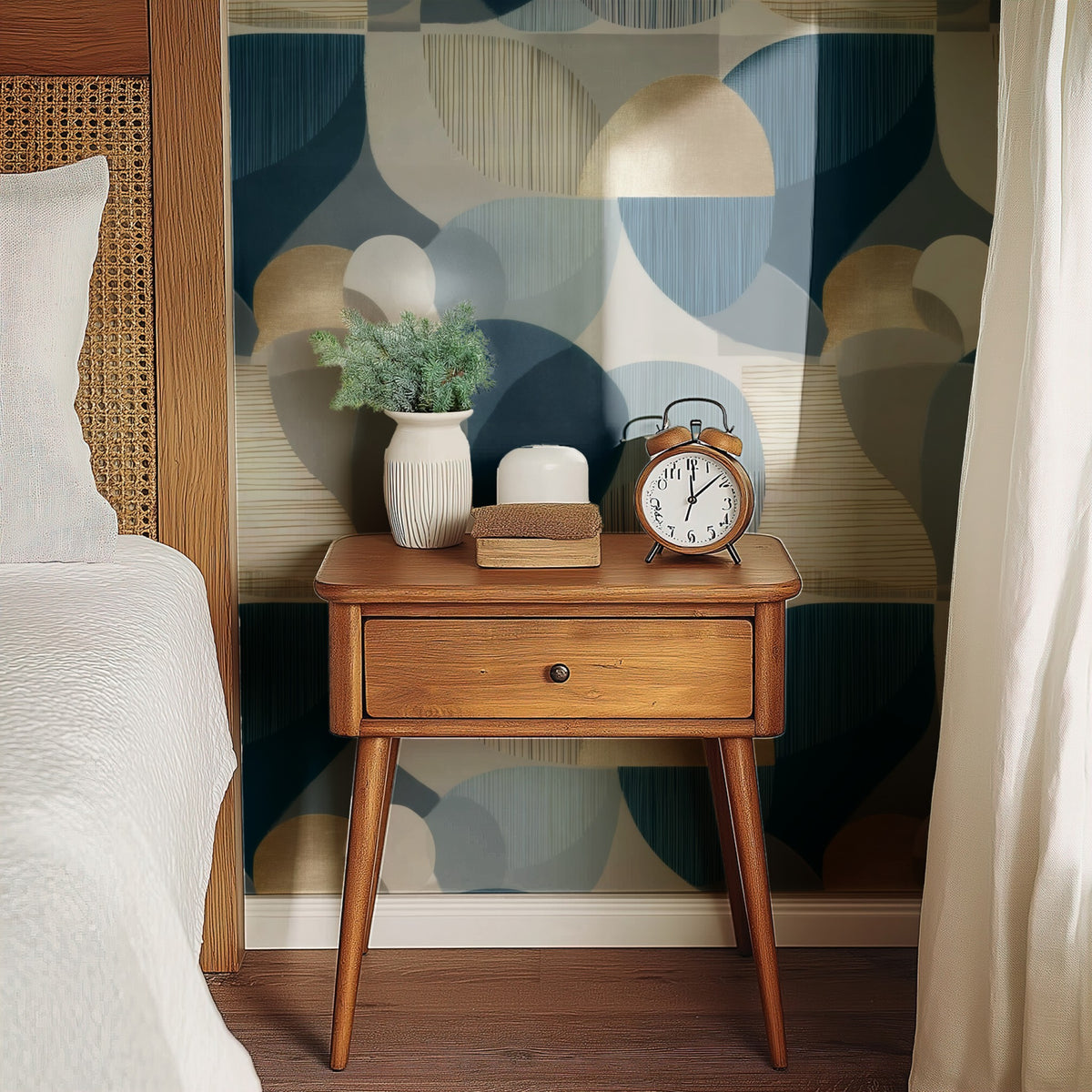 Slate Circles large scale wallpaper in a styled room