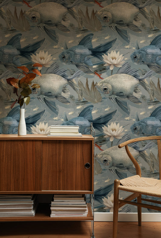 Slate Fantail large scale wallpaper in a styled room