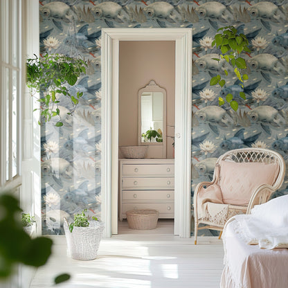 Slate Fantail large scale wallpaper in a styled room