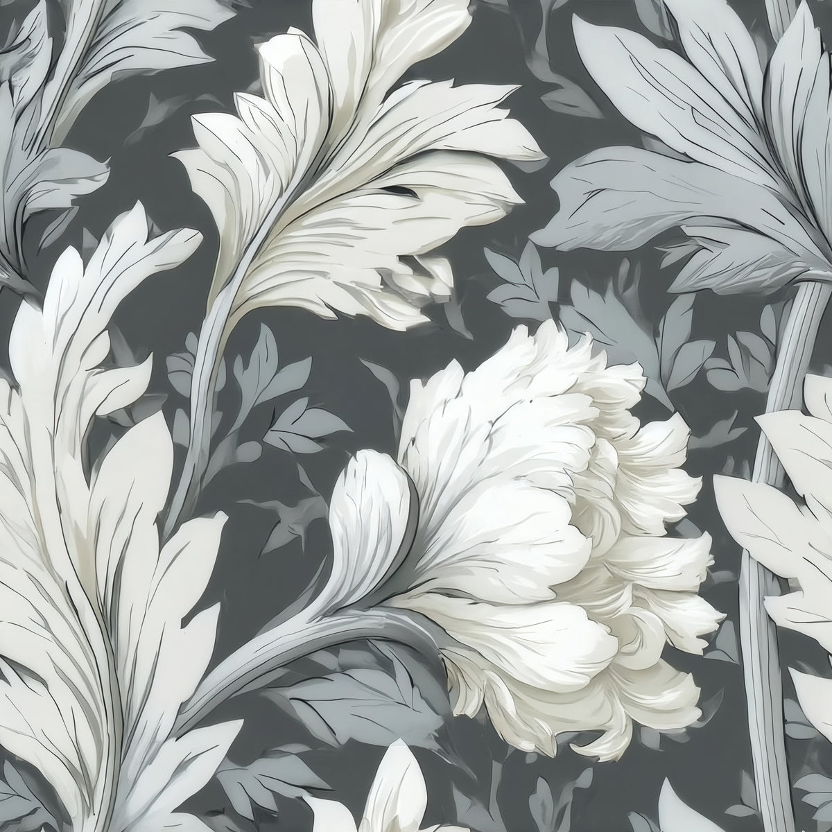 Slate Peony large scale wallpaper pattern repeat