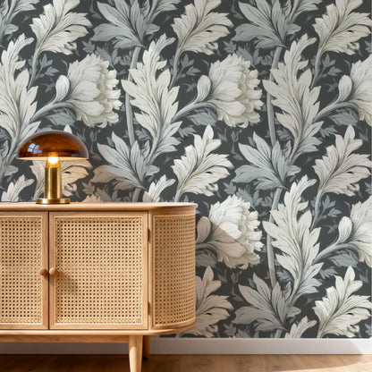 Slate Peony large scale wallpaper in a styled room