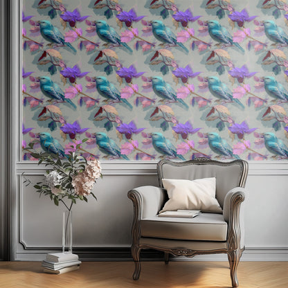 Songbird Branch large scale wallpaper in a styled room