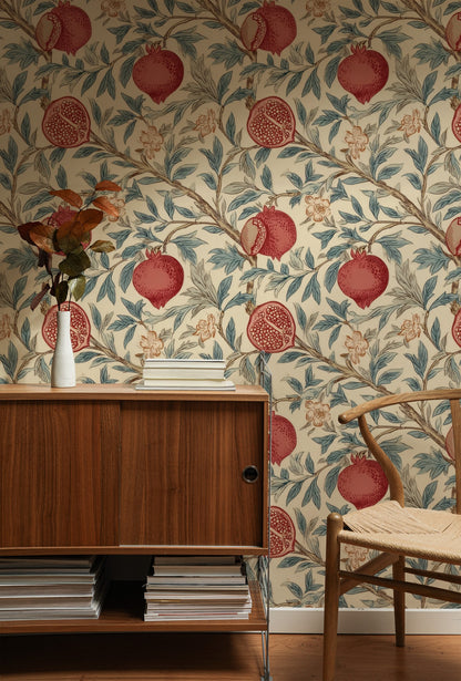 Split Pomegranate large scale wallpaper in a styled room