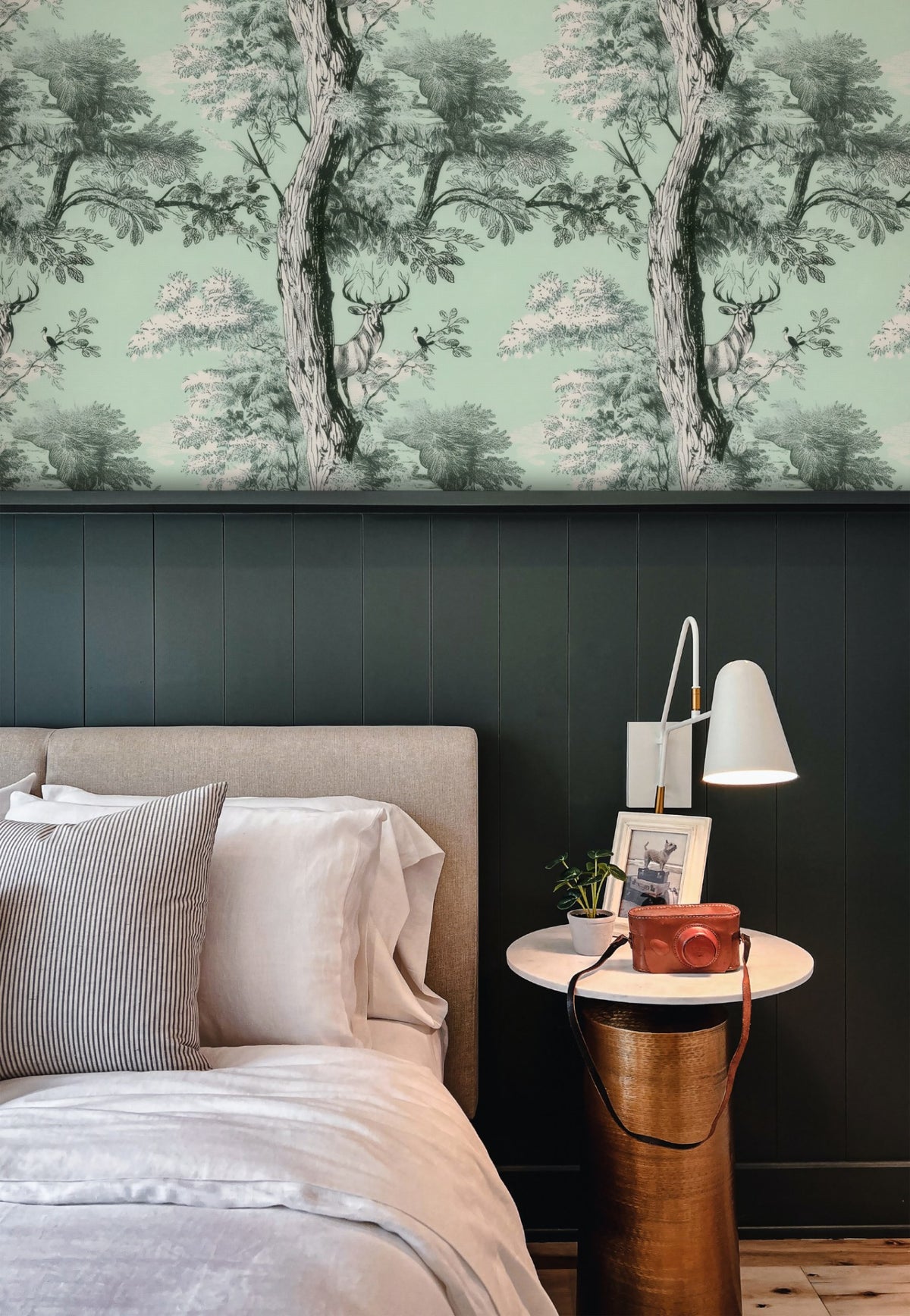 Stag Woodland large scale wallpaper in a styled room