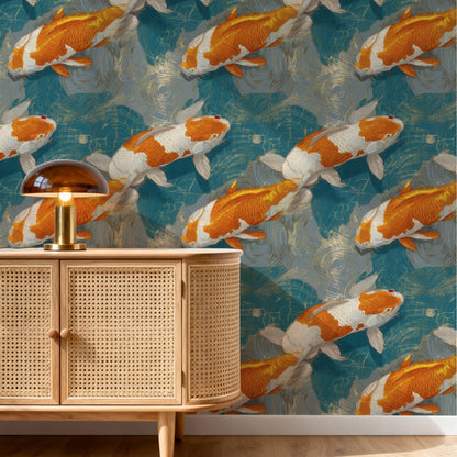 Still Water large scale wallpaper in a styled room