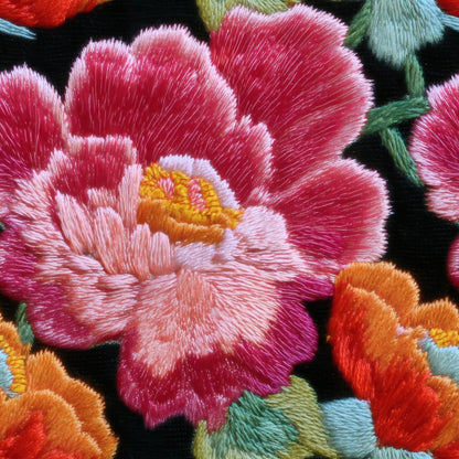 Stitched Peonies large scale wallpaper pattern repeat