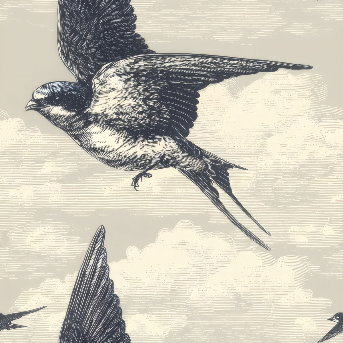 Stone Swallow large scale wallpaper pattern repeat