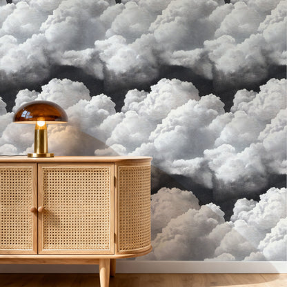 Storm Sky large scale wallpaper in a styled room