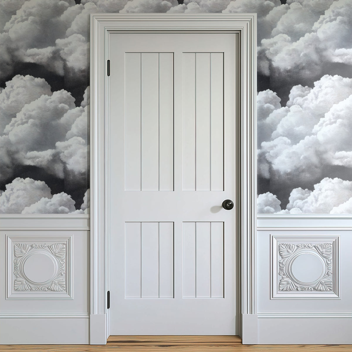Storm Sky large scale wallpaper in a styled room