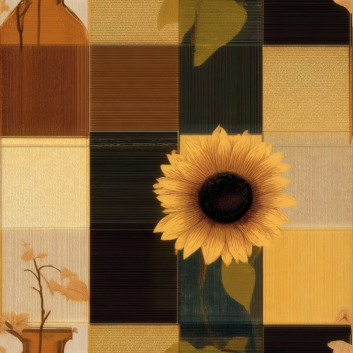 Sunflower Patchwork large scale wallpaper pattern repeat