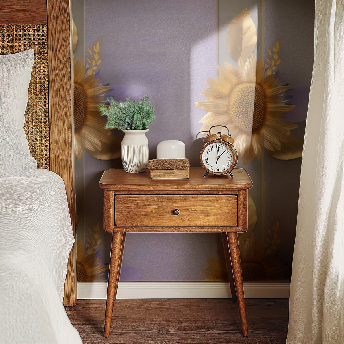 Sunflower Tiles large scale wallpaper in a styled room