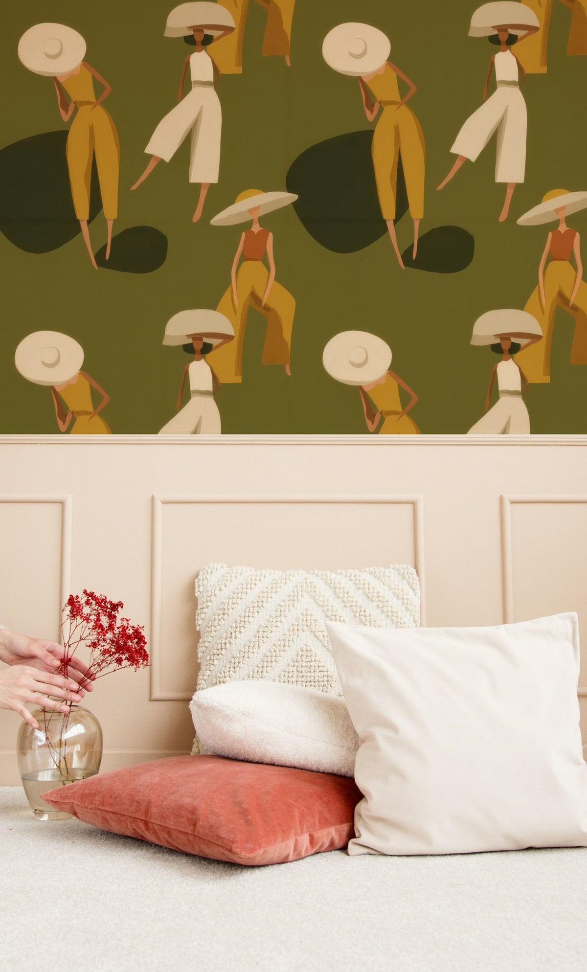 Sunhat Ladies large scale wallpaper in a styled room