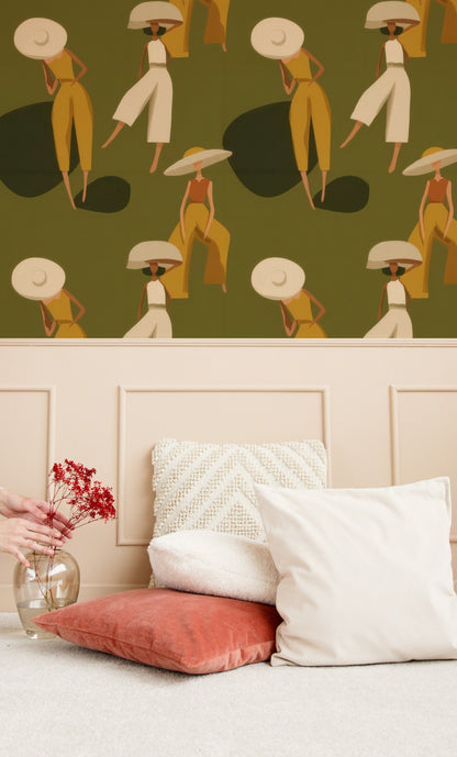 Sunhat Ladies large scale wallpaper in a styled room