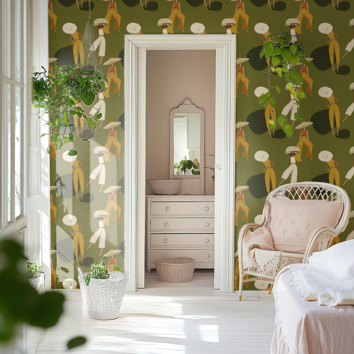 Sunhat Ladies large scale wallpaper in a styled room
