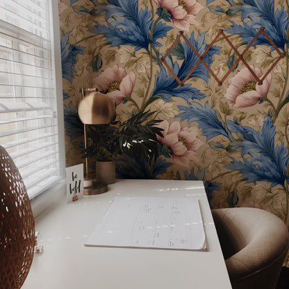 Tan Poppy large scale wallpaper in a styled room
