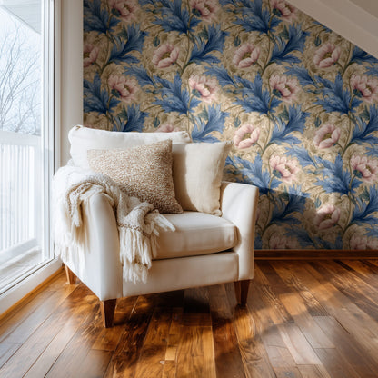 Tan Poppy large scale wallpaper in a styled room