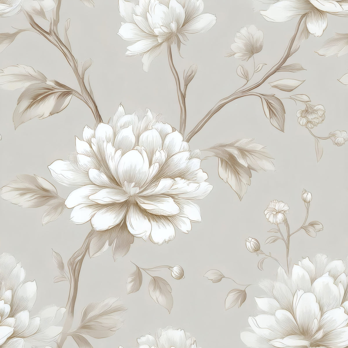 Taupe Blossom large scale wallpaper pattern repeat