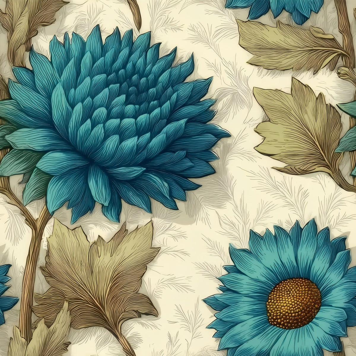Teal Chrysanthemum large scale wallpaper pattern repeat
