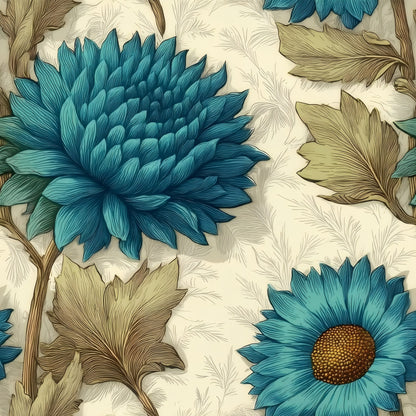 Teal Chrysanthemum large scale wallpaper pattern repeat
