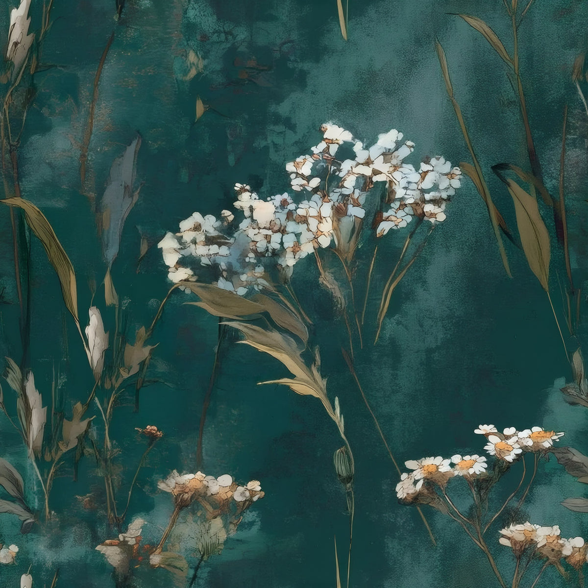 Teal Daisy large scale wallpaper pattern repeat
