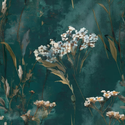 Teal Daisy large scale wallpaper pattern repeat
