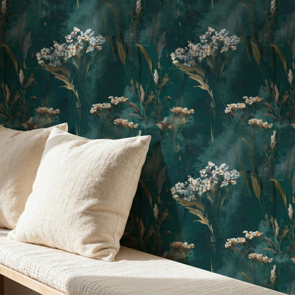 Teal Daisy large scale wallpaper in a styled room