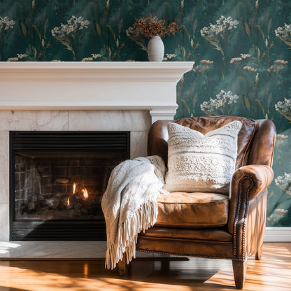 Teal Daisy large scale wallpaper in a styled room