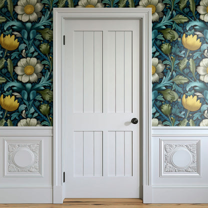 Teal Damask large scale wallpaper in a styled room
