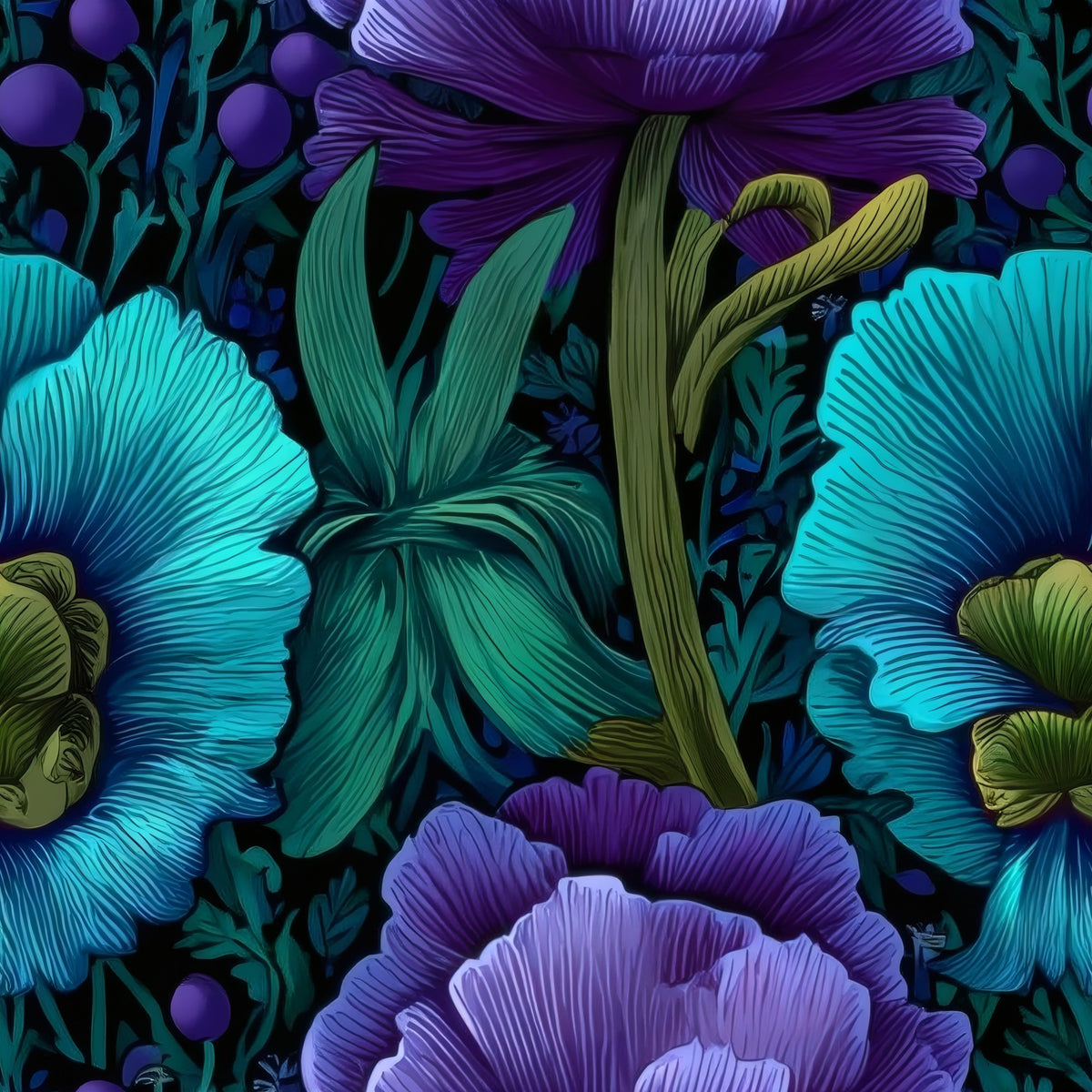 Teal Fronds large scale wallpaper pattern repeat