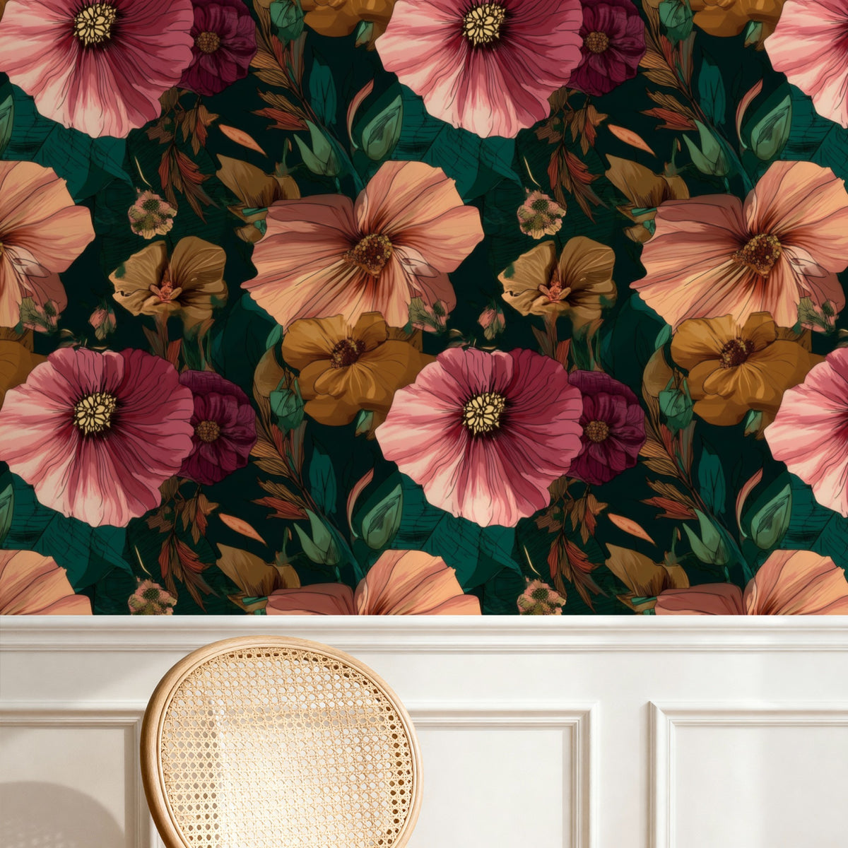 Teal Garden large scale wallpaper in a styled room